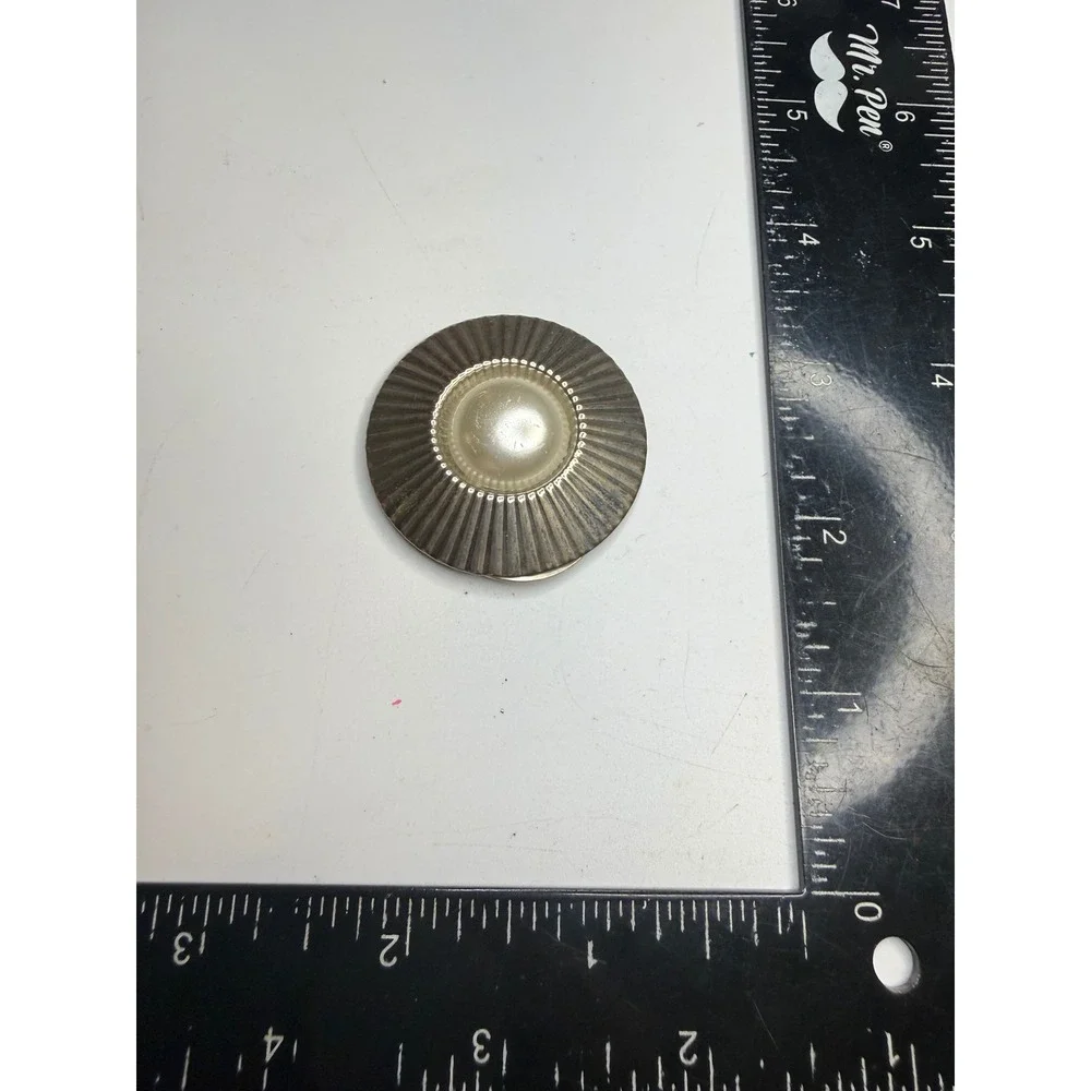 Vintage Silver Tone Sunburst Scarf Clip with Faux Pearl Center Circular Brooch
